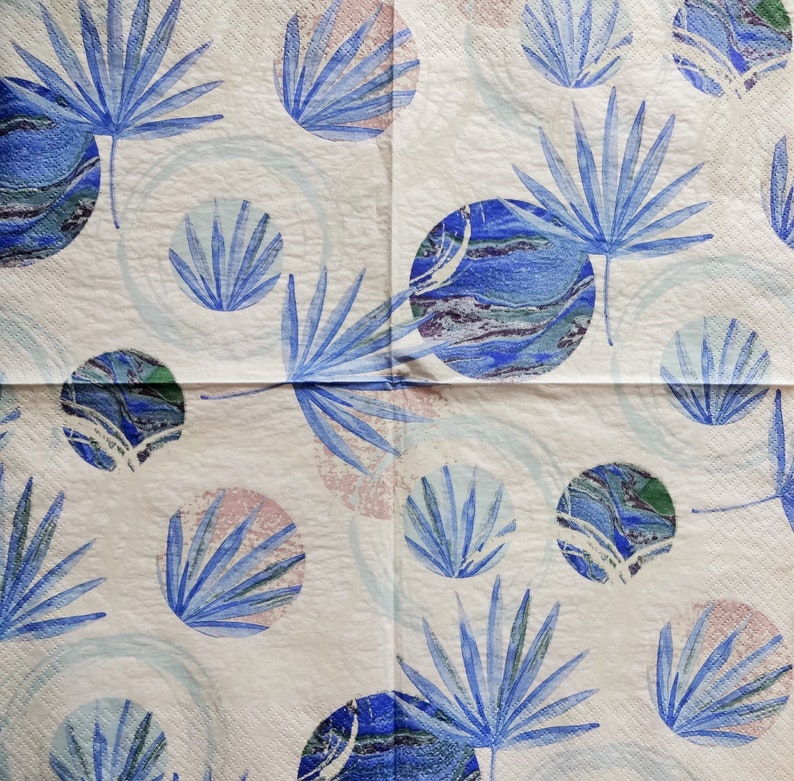 4 Blue Mixed Media Decoupage Printed Paper Napkins Etsy
