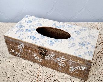 Floral Rustic Wood Tissue Box Cover, Shabby Chic Decor
