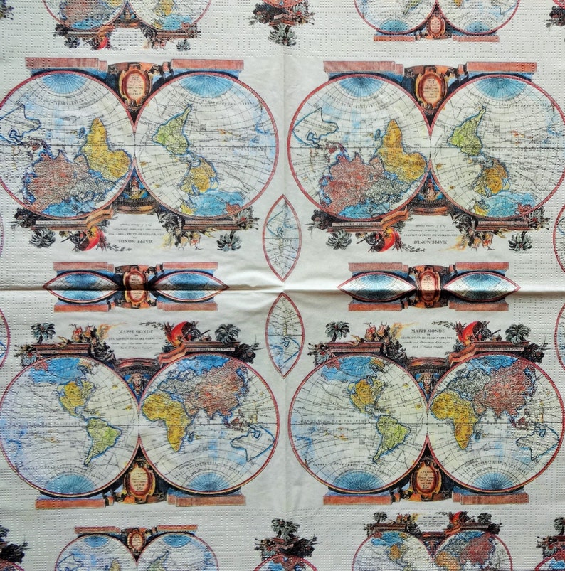 4 Map of the World Decoupage Printed Paper Napkins Etsy