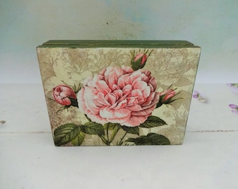 Shabby Chic Floral Gift Box, Decoupage Wooden Trinket Box