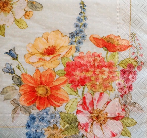 Rose Blossom Pink 4 Individual Napkins for Craft and Napkin Art. 4 Paper Napkins for Decoupage 3-ply 33 x 33cm