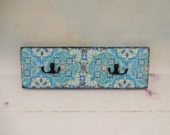 Mint Portuguese Tiles Kitchen Towel Hook