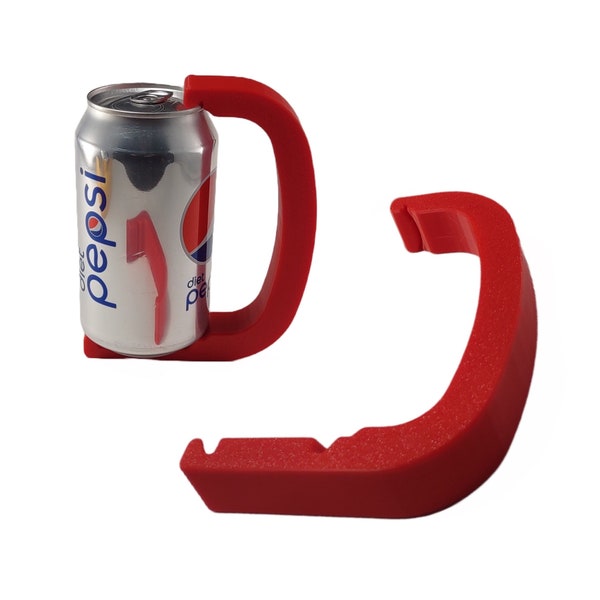 12 oz Beer Can / Soda Can Holder, Handle, Turn you Can into a Mug, Red