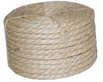 3/8" X 50' Natural Sisal Rope, Jute, Coiled, Garden Decking, Cat Scratching Post, Crafts, Cat Toys, Mats, Wrap, Candles, NEW