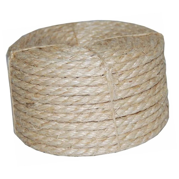 3/8" X 50' Natural Sisal Rope, Jute, Coiled, Garden Decking, Cat Scratching Post, Crafts, Cat Toys, Mats, Wrap, Candles, NEW