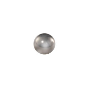 May include: A shiny, silver-colored sphere against a white background. The ball has a reflective surface, with highlights and shadows suggesting a metallic finish. The object is a perfect circle.
