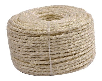 1/4" X 100' Natural Sisal Rope, Jute, Coiled, Garden Decking, Cat Scratching Post, Crafts, Cat Toys, Mats, Wrap, Candles, NEW