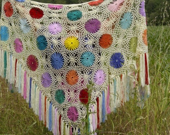 Hand crocheted multi-colored shawl