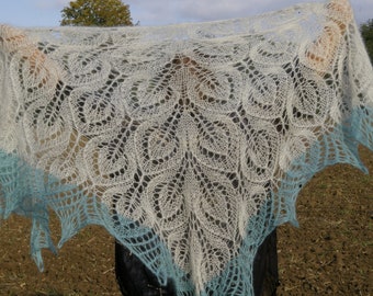 Hand-knitted white mohair shawl