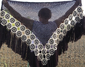 Hand crocheted black shawl