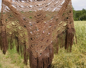 Hand crocheted brown shawl