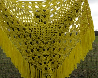 Yellow shawl " Fanny " crocheted by hand