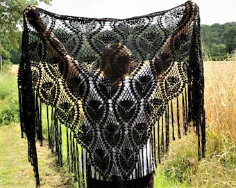 Hand crocheted “The black tulip” shawl