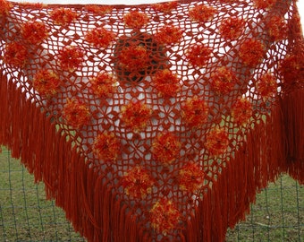 Hand-crocheted brown shawl