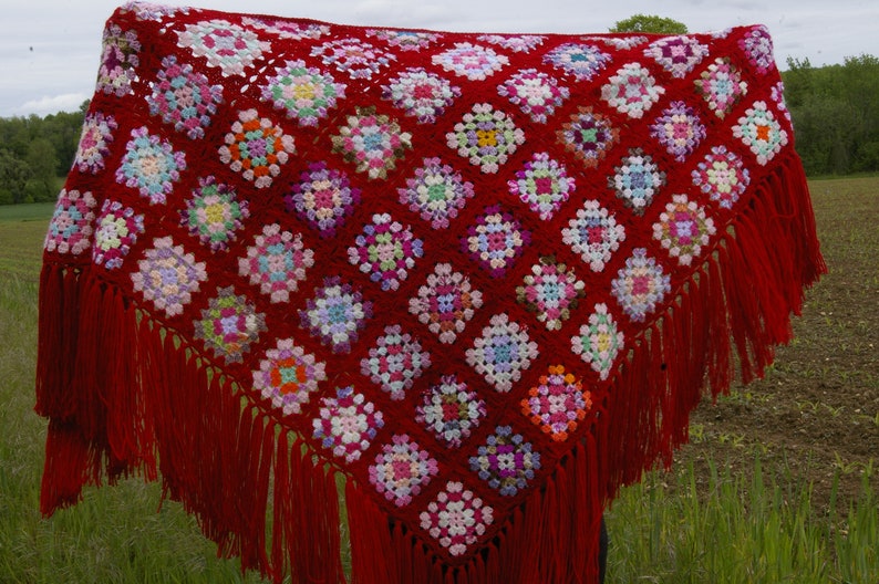 Hand-hooked multicolored shawl