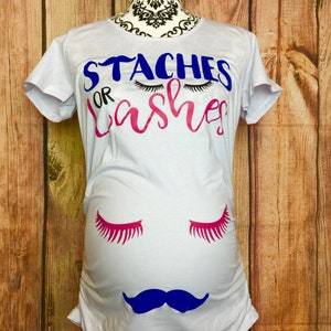 Staches or Lashes Gender Reveal Maternity Shirt Mustache or - Etsy