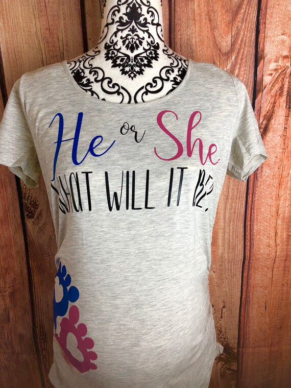 He Or She What Will It Be Gender Reveal Shirt Pink Or Blue Etsy