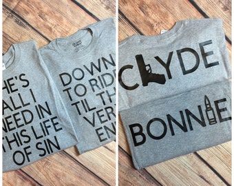 CLYDE et Bonnie couple Matching Shirt Partenaire créer votre Personnalisé Date Son Hers