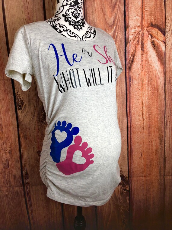 He Or She What Will It Be Gender Reveal Shirt Pink Or Blue Etsy