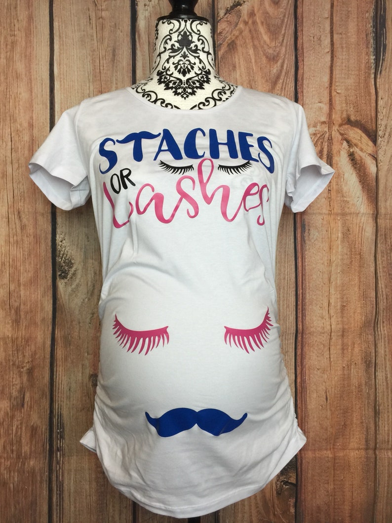 Staches or Lashes Gender Reveal Maternity Couples Shirts - Etsy