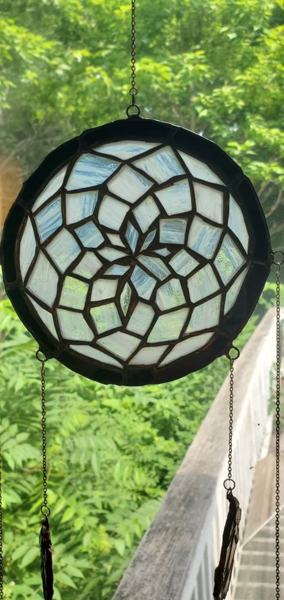 Stained Glass Dream Catcher White With Stained Glass Leaves Etsy