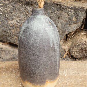 Beige stoneware bottle shape glazed matt gray and interior green image 3