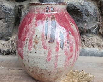 Grand vase haut, en grès roux rose