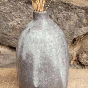 Beige stoneware bottle shape glazed matt gray and interior green image 5