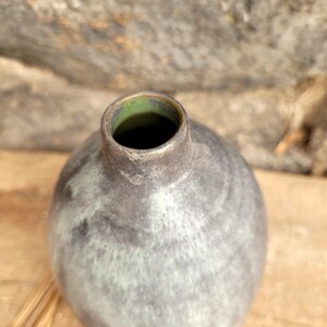 Beige stoneware bottle shape glazed matt gray and interior green image 4