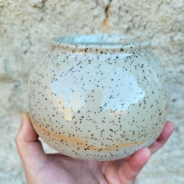 Vase vintage poterie blanc moucheté en céramique | Vase Cute
