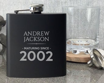 Laser Engraved Custom Personalised Stainless Steel 6 Ounce Hip Flask Birthday For Dad Stocking Filler For Him