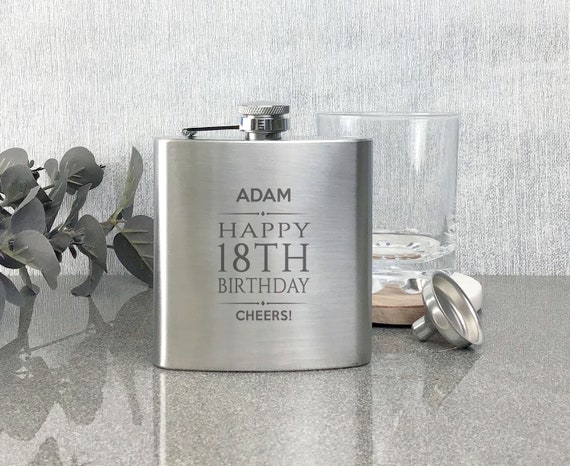 Personalised BIRTHDAY Hip Flask in Gift Box For Boys/Son/Male/18th/21st/40th/Dad