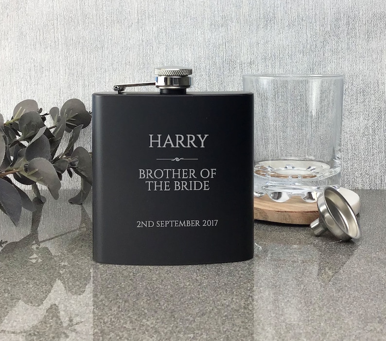 Personalised engraved GROOM hip flask WEDDING gift idea black Etsy