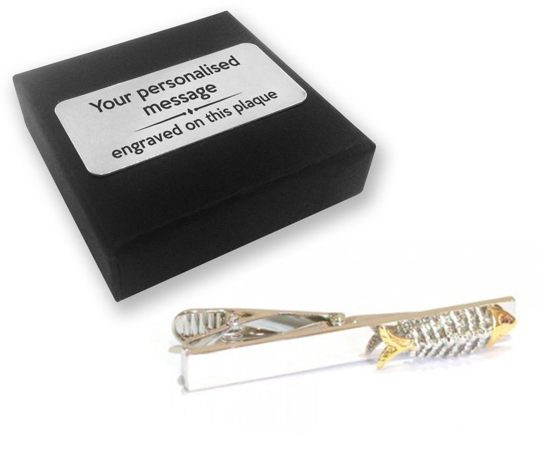 TIE CLIP fishing bones tie tac 0669 food personalised ENGRAVED novelty birthday christmas wedding gift Fish