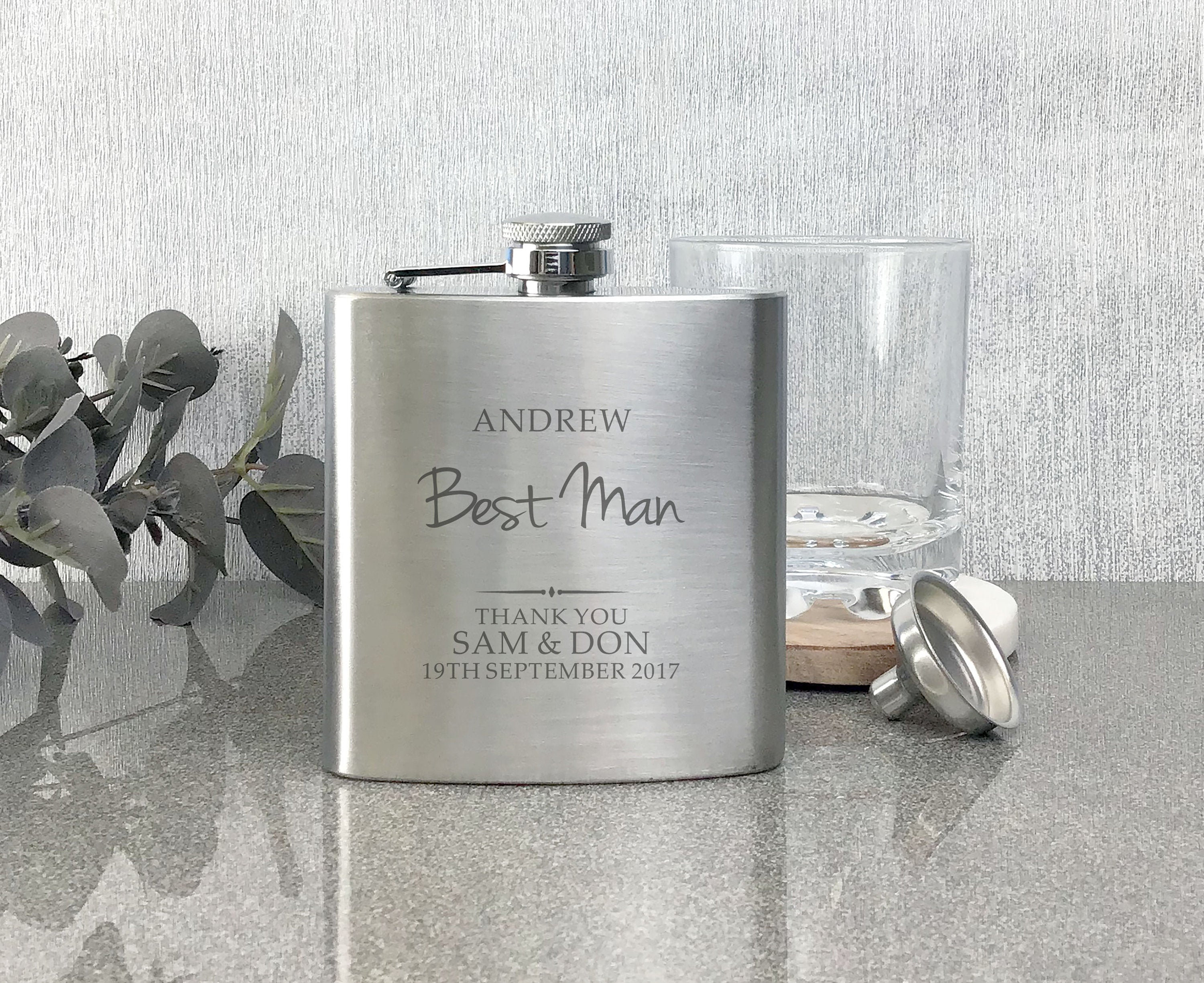 Personalized Engraved Hip Flask Set Stainless Steel Wedding Party Best Gift 