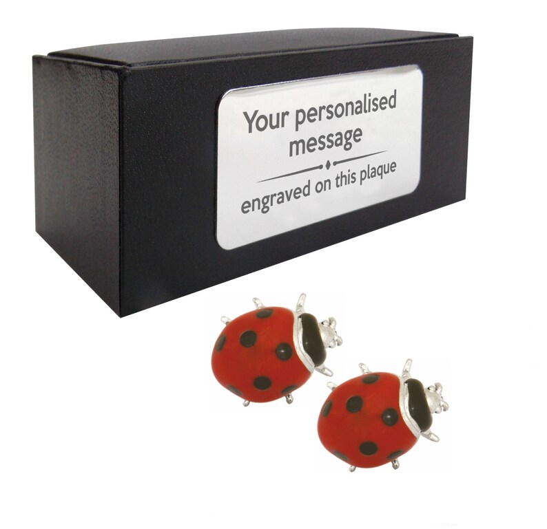 presentation box PERSONALISED ENGRAVED plate 1401 ladybug novelty CUFFLINKS gift Ladybird