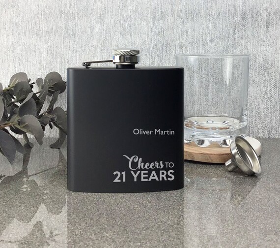 Matte Black 50th Birthday Gift for Men Personalized Flask