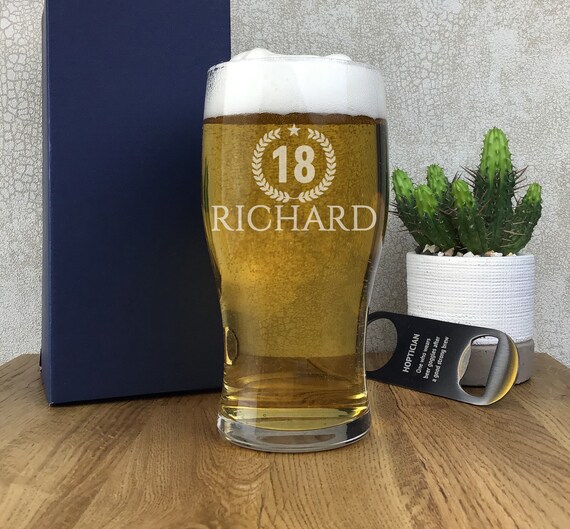 Personalised 1 Pint Tulip Lager Beer Glass Engraved 40th 50th 60th Birthday Gift 