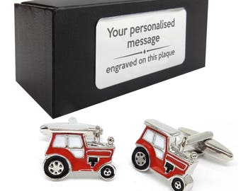 Farm Tractor Cufflinks Presented in Onyx Art London Cufflink Gift Box Farming Tractor Cufflinks for Men Available also in Green Blue Silver and Red