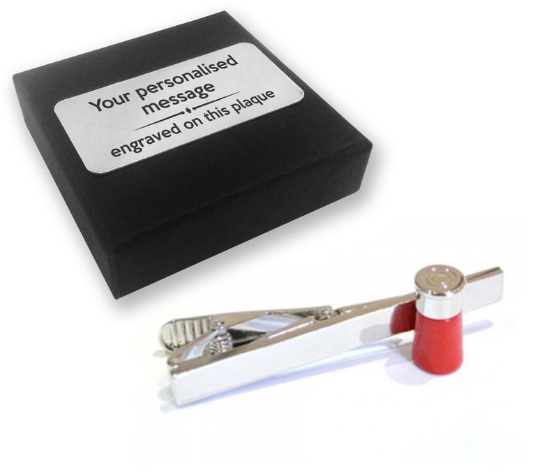 086 TIE CLIP tie tac clay shooting personalised ENGRAVED novelty birthday christmas wedding gift shooting Gun cartridge cartridge