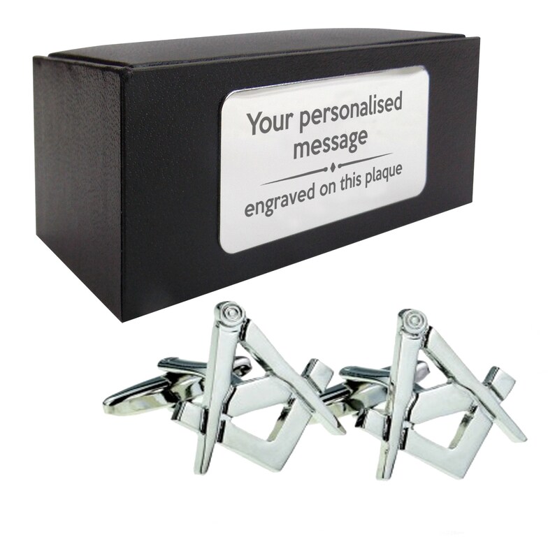Mason masonic CUFFLINKS birthday gift 046 presentation box PERSONALISED ENGRAVED plate