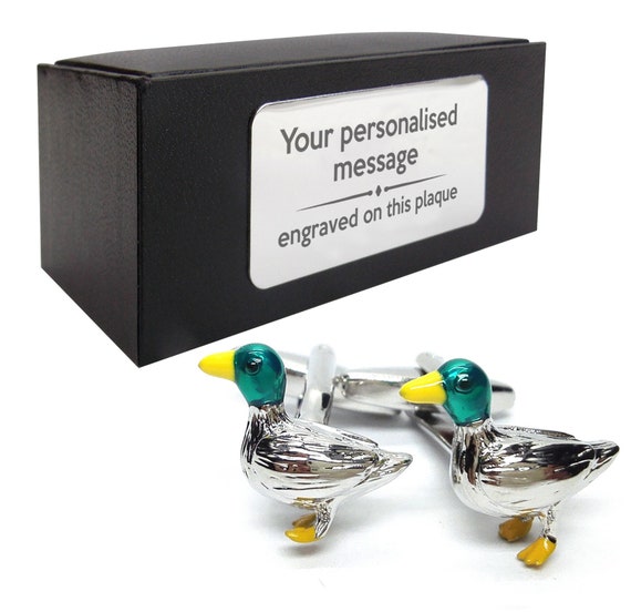 Select Gifts Duck Gold-Tone Square Cufflinks with Engraved Personalised Case