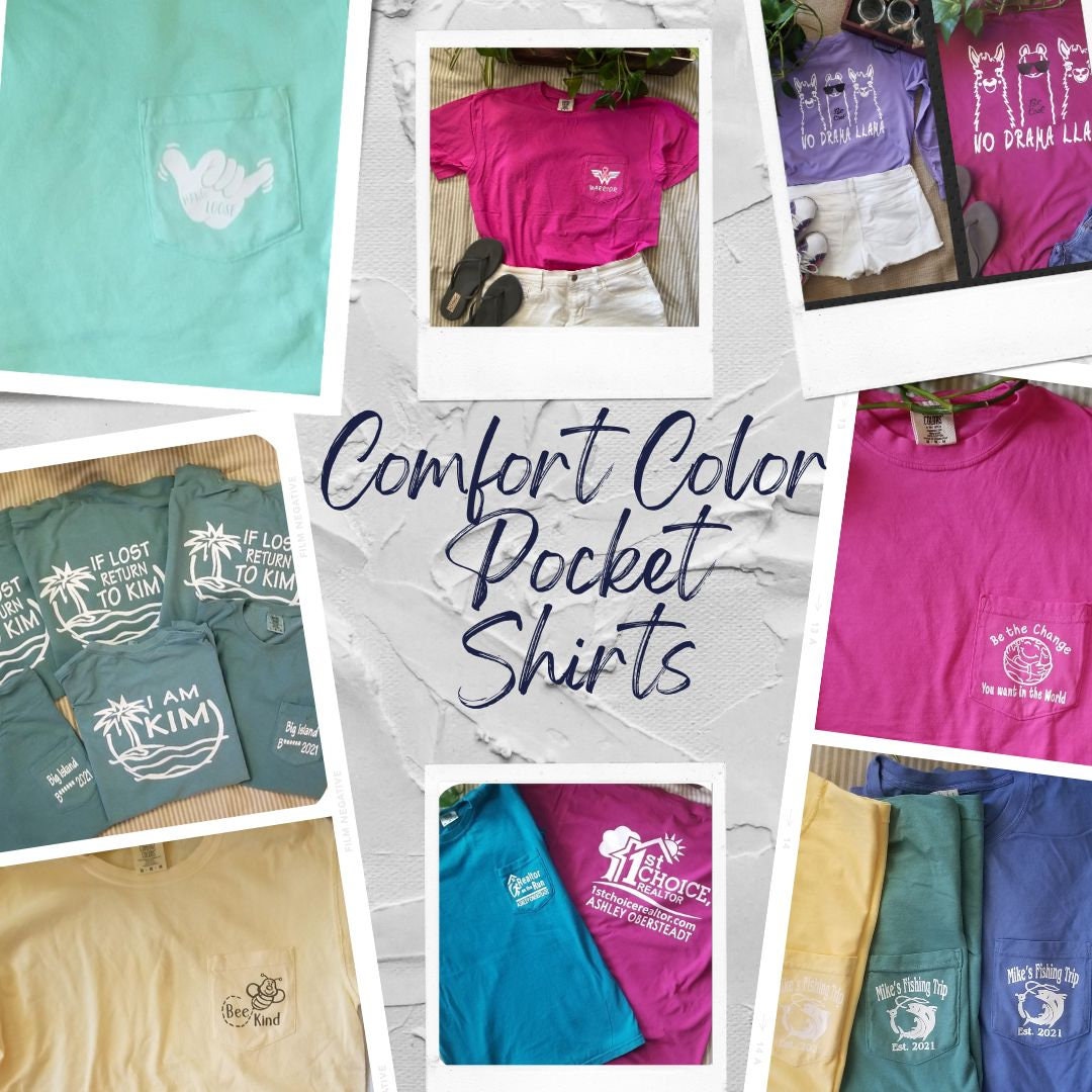 Comfort colors customized POCKET printing short sleeve shirt/ business  logos/ Bridal party shirts/personalized short sleeve comfort color