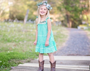 Boho Flower Girl Beach Wedding Cotton Dress for Toddler Girl Crochet Neckline