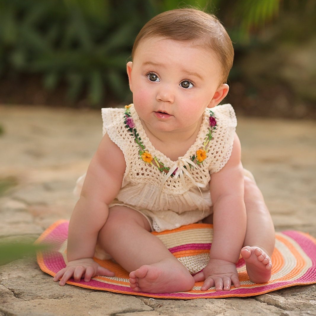 Baby Girl Dress and Ruffle Bloomers Boho Baby Set Natural Cotton