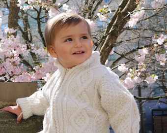 Pure Wool Sweater. Cozy Wool Handknit Toddler & Boy Cable Knit Sweater- Aran Style Handmade with 100% Wool