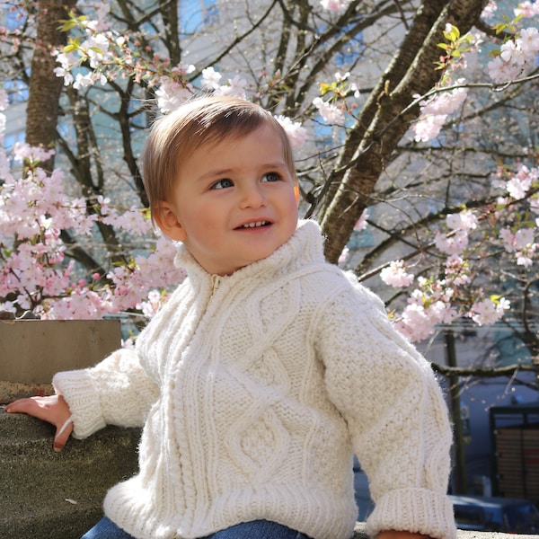Pure Wool Sweater. Cozy Wool Handknit Toddler & Boy Cable Knit Sweater- Aran Style Handmade with 100% Wool