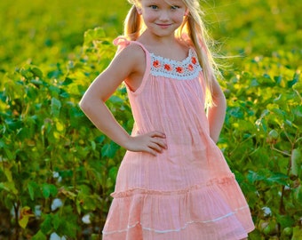 Pastel Flower Girl Beach Wedding Cotton Dress for Toddler Girl Crochet Neckline