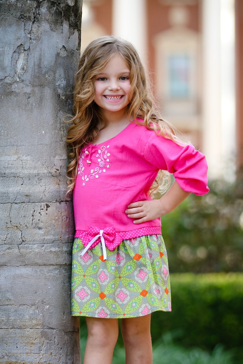 Geometric Hand Embroidered Cotton Dress for Girl
