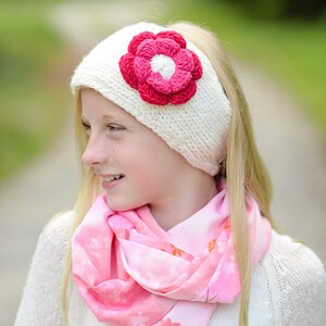 Handmade White Wool Headband: Crochet Flower Ear Warmer
